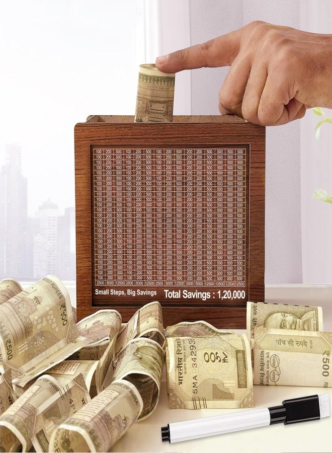 Twinster Wooden Money Bank, Piggy Bank with Printed Design for Kids, Savings Challenge Box, Cashbox, Cash Vault, Wooden Coin Box - Image 3